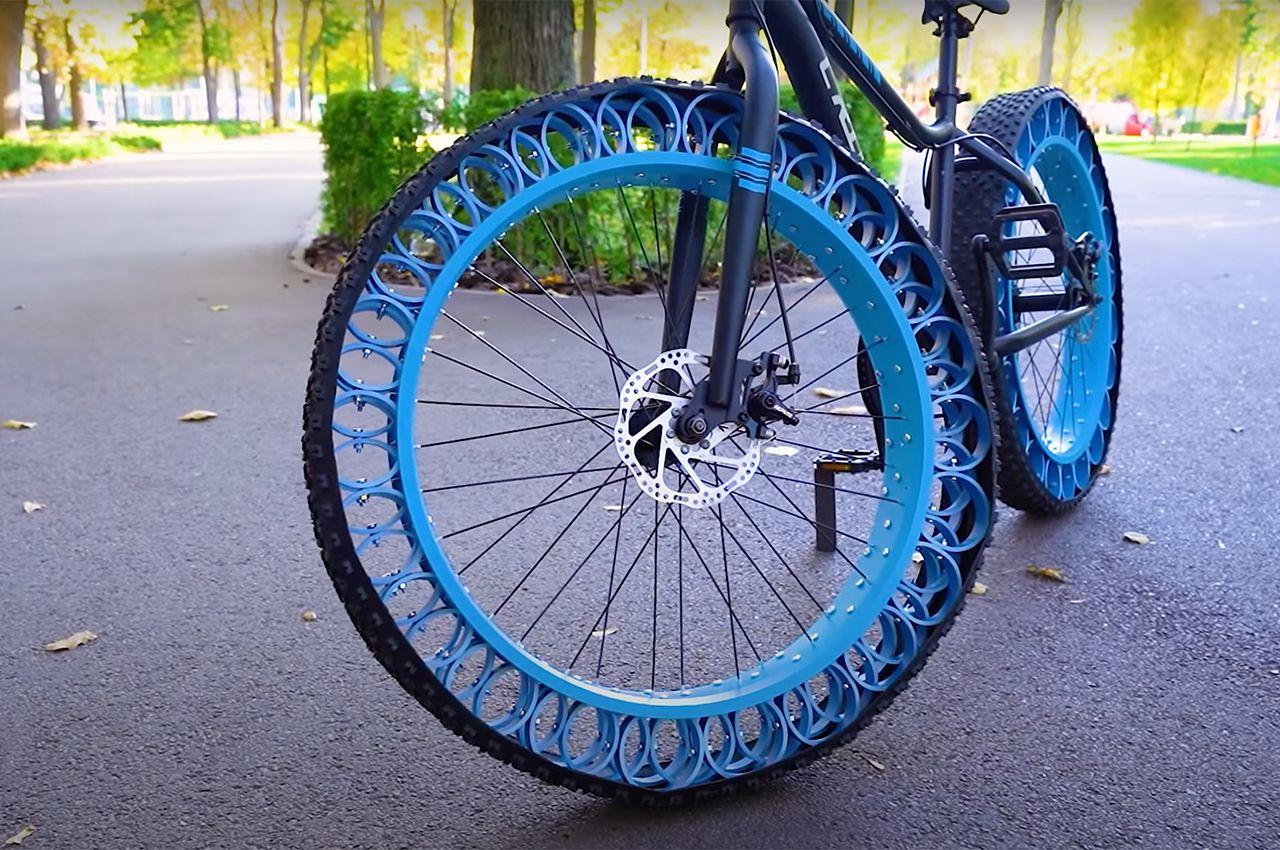 Инженер создал самостоятельно безвоздушные шины для велосипеда используя трубы ПВХ и старые шины