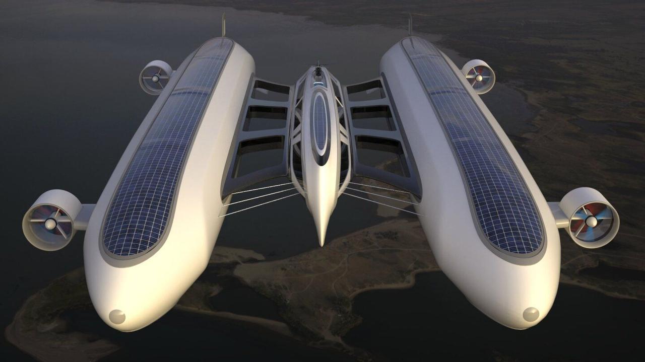 Концепт летающего катамарана Air Yacht на солнечных батареях для стильных путешествий