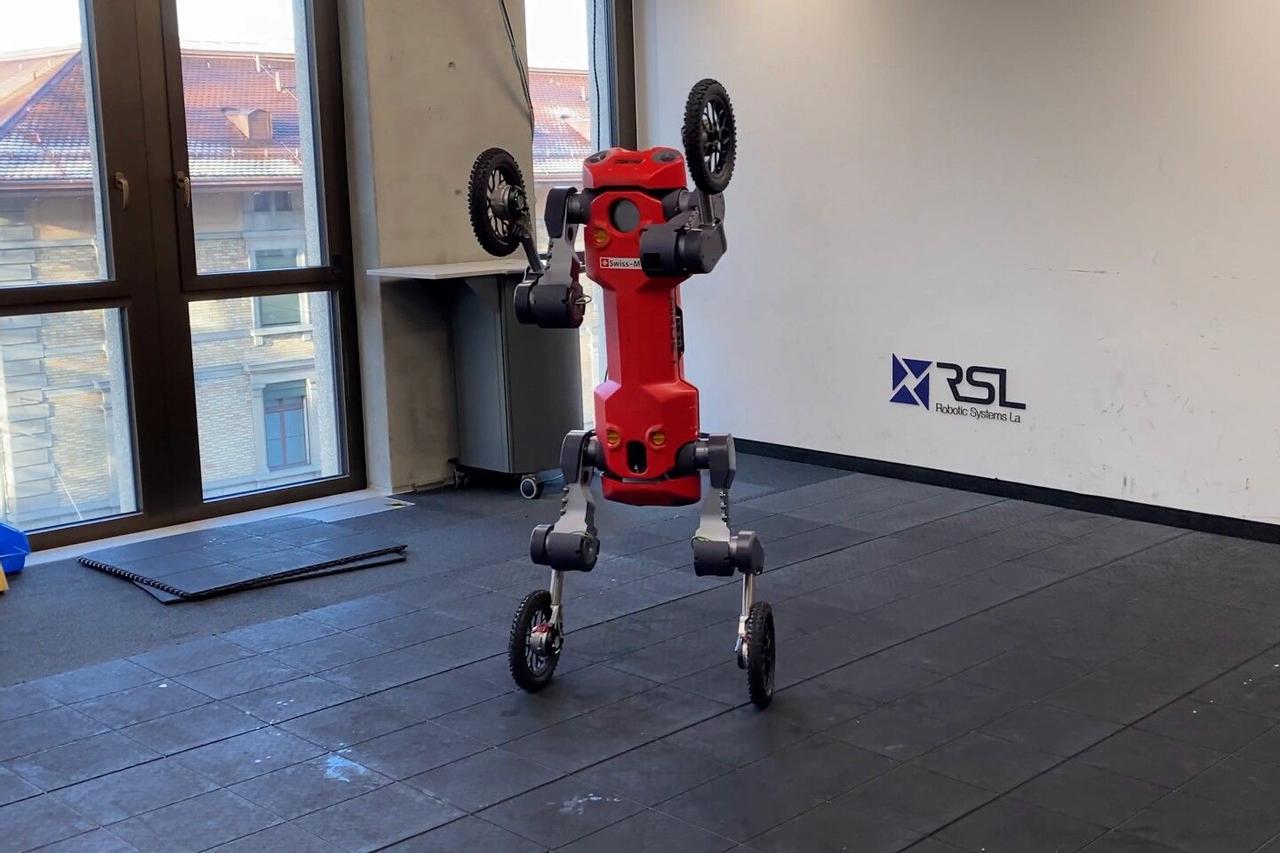 Колесный четвероногий робот Swiss-Mile может стоять и балансировать на своих задних колесах