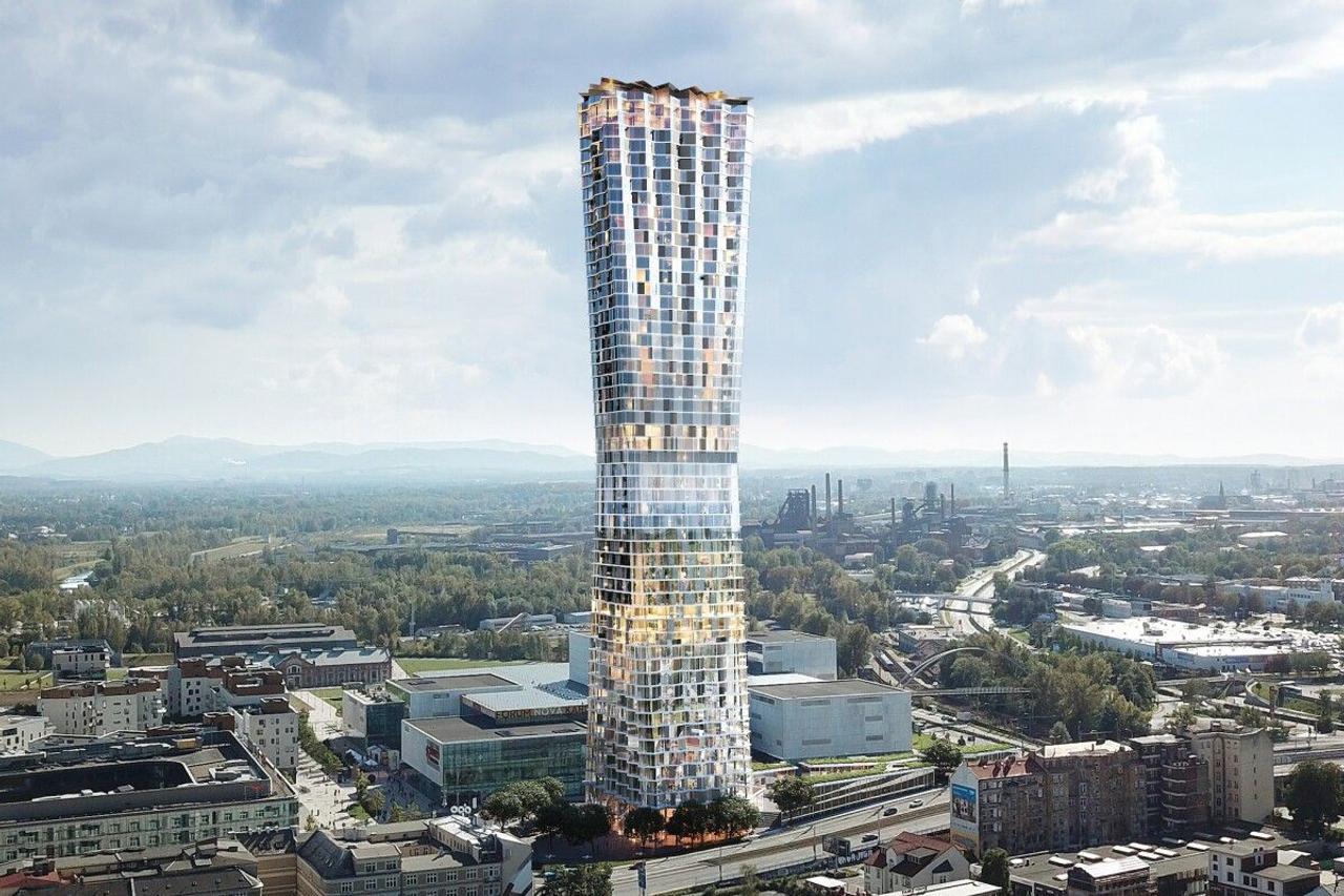 Небоскреб Ostrava Tower, со сложным застекленным фасадом, высотой 235 м, станет одним из самых высоких зданий в ЕС