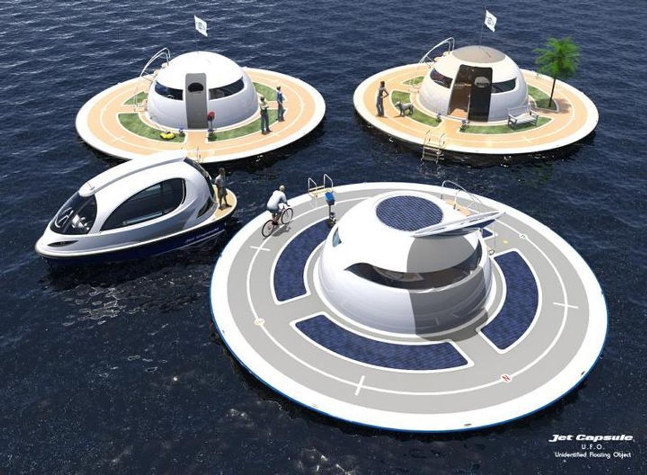 Энергонезависимый плавучий дом-остров UFO, в форме летающей тарелки, обеспечит полное уединение от окружающего хаоса