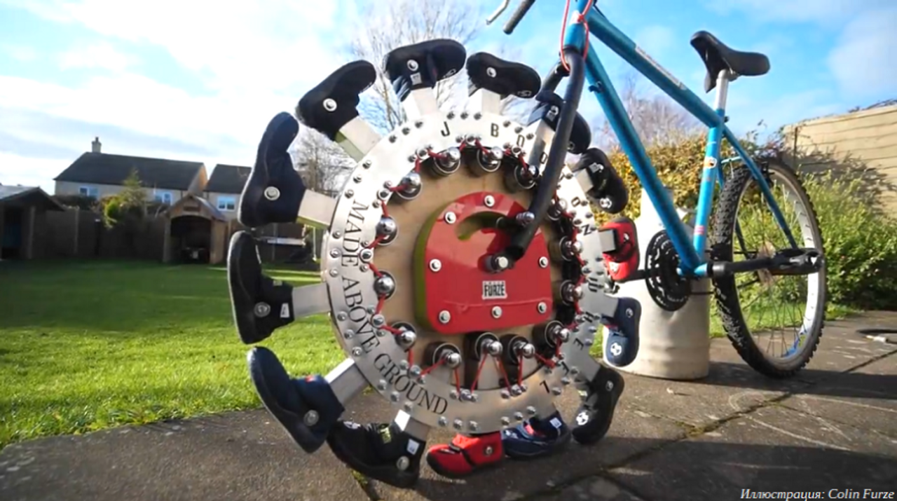 Британский изобретатель Колин Фёрза создал шагающее колесо для велосипеда. Смотрим что получилось