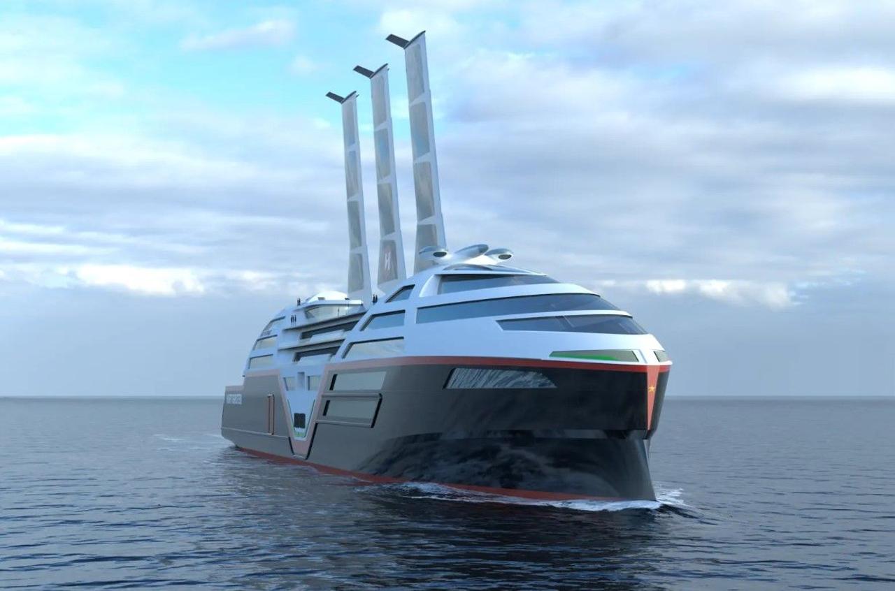 Электрический лайнер Sea Zero, с нулевым выбросом, оснащен автономными парусами с солнечными панелями 