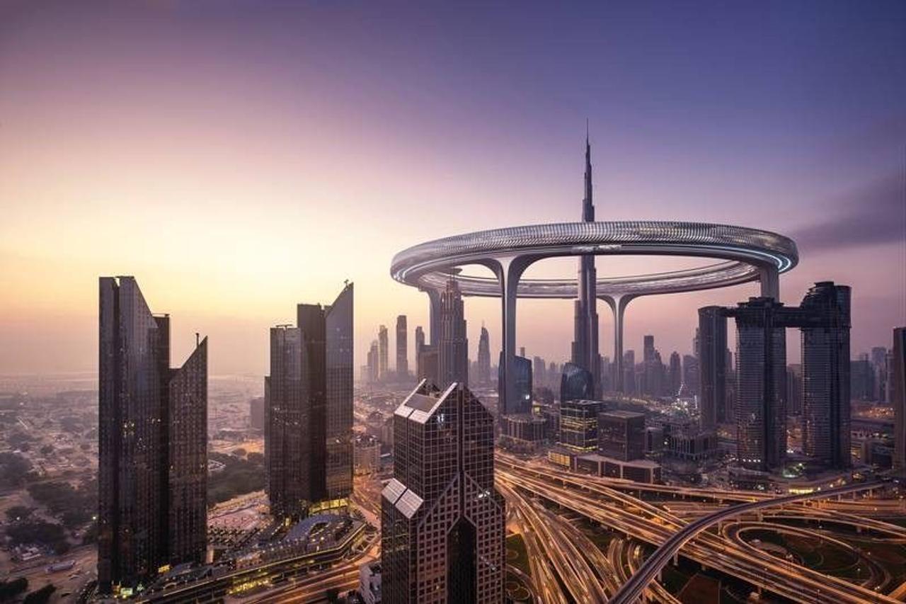 Архитектурная фирма Znera Space представила проект кольцеобразной структуры вокруг самой высокой башни в мире Бурдж-Халифа